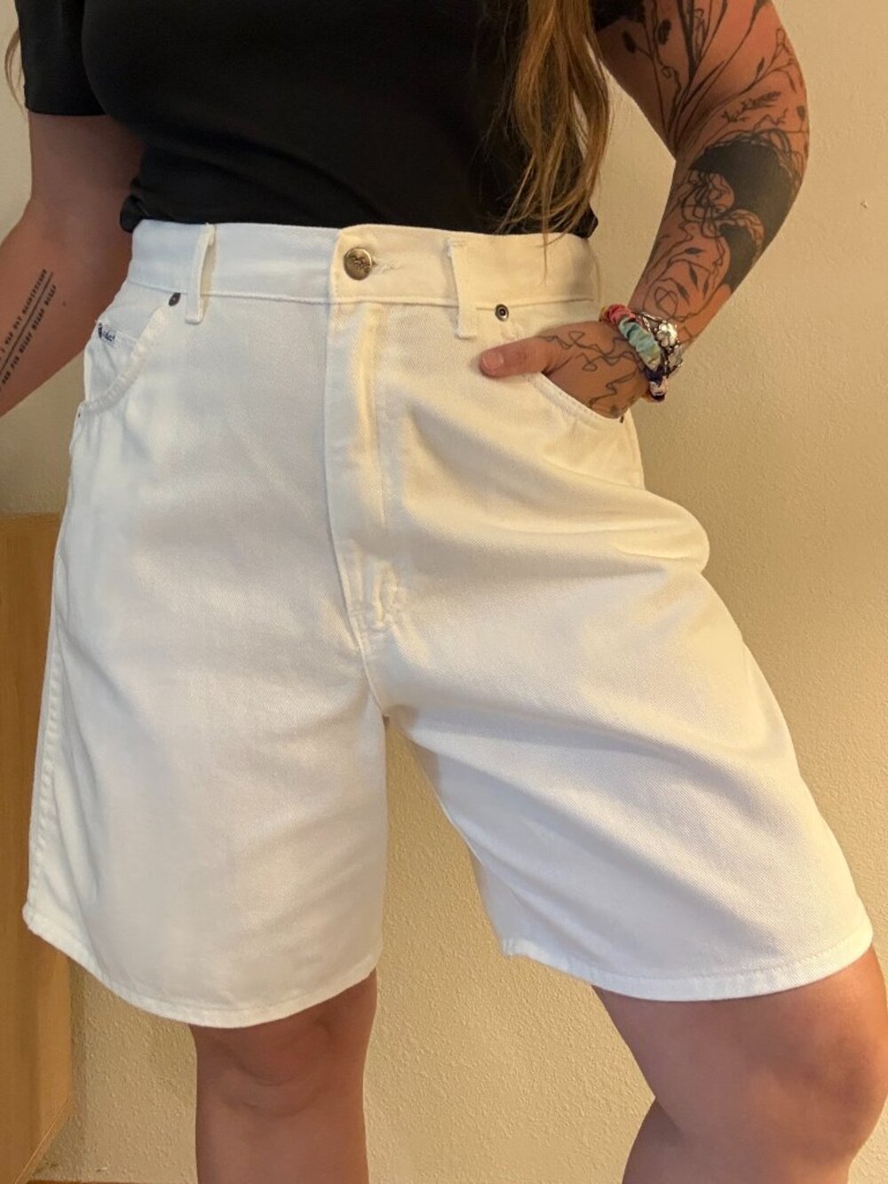 Vintage 80s Chic White High Rise Denim Shorts 16/18 Plus Size
